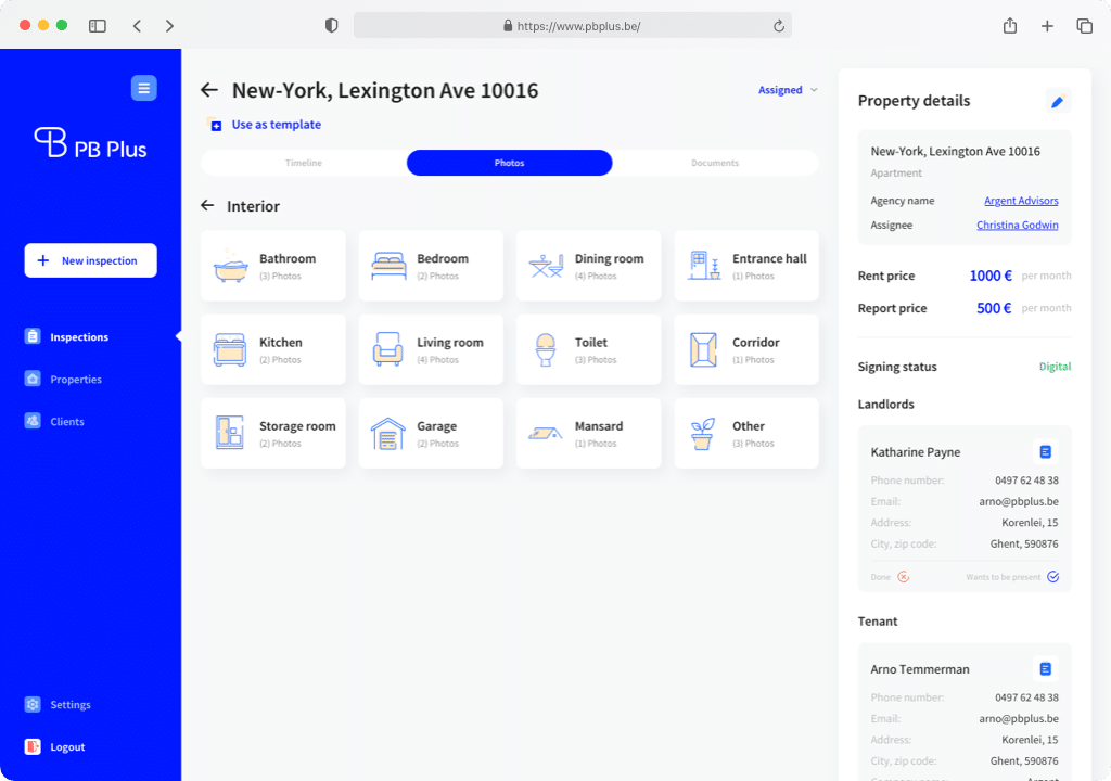 PB Plus Web Interface Property Screen